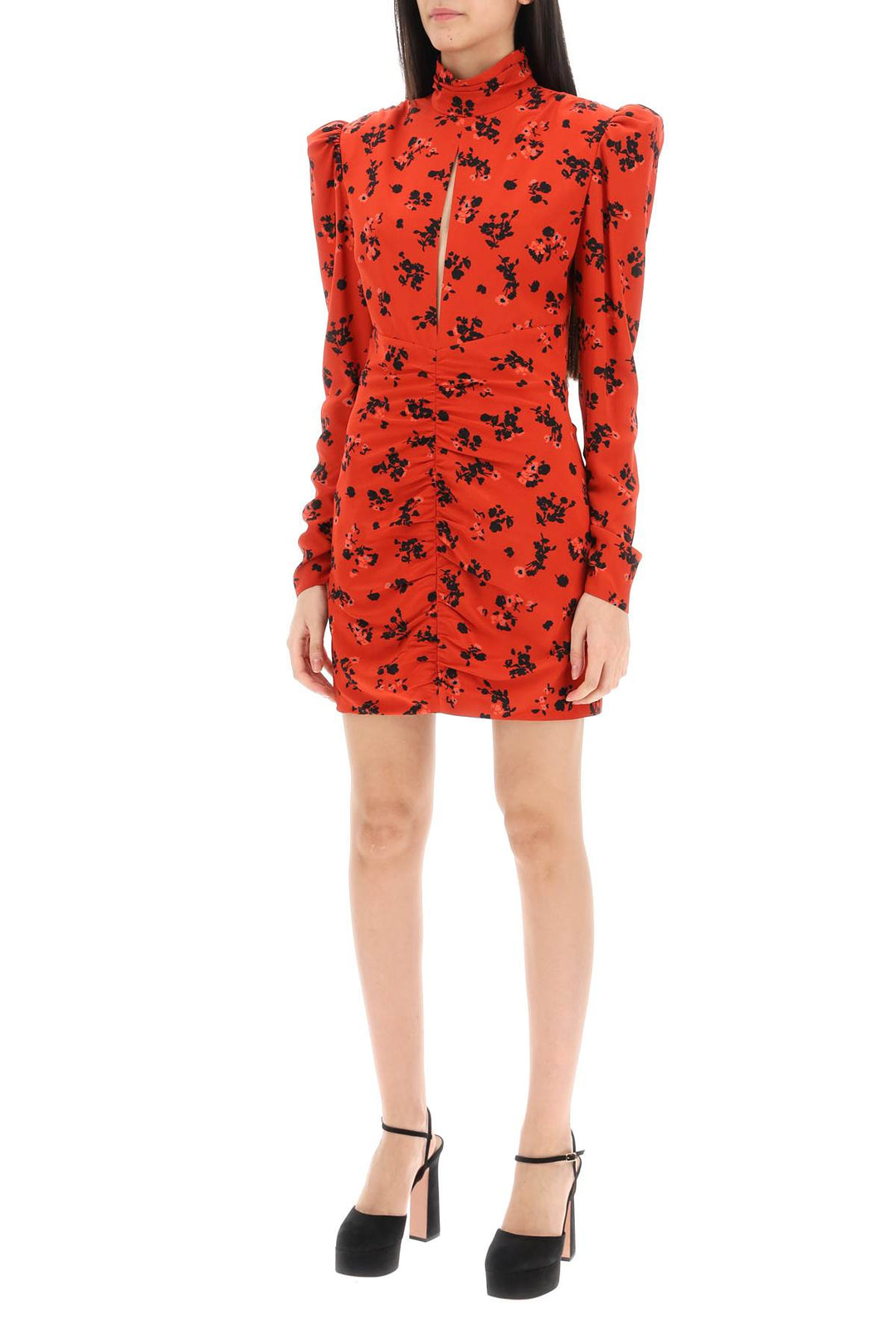 Alessandra Rich High Neck Floral Mini Dress   Rosso