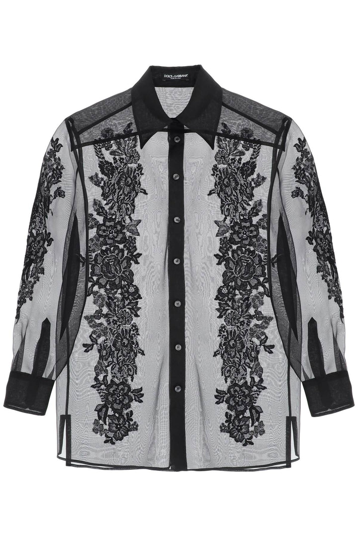 Dolce & Gabbana Organza Shirt With Lace Inserts   Nero