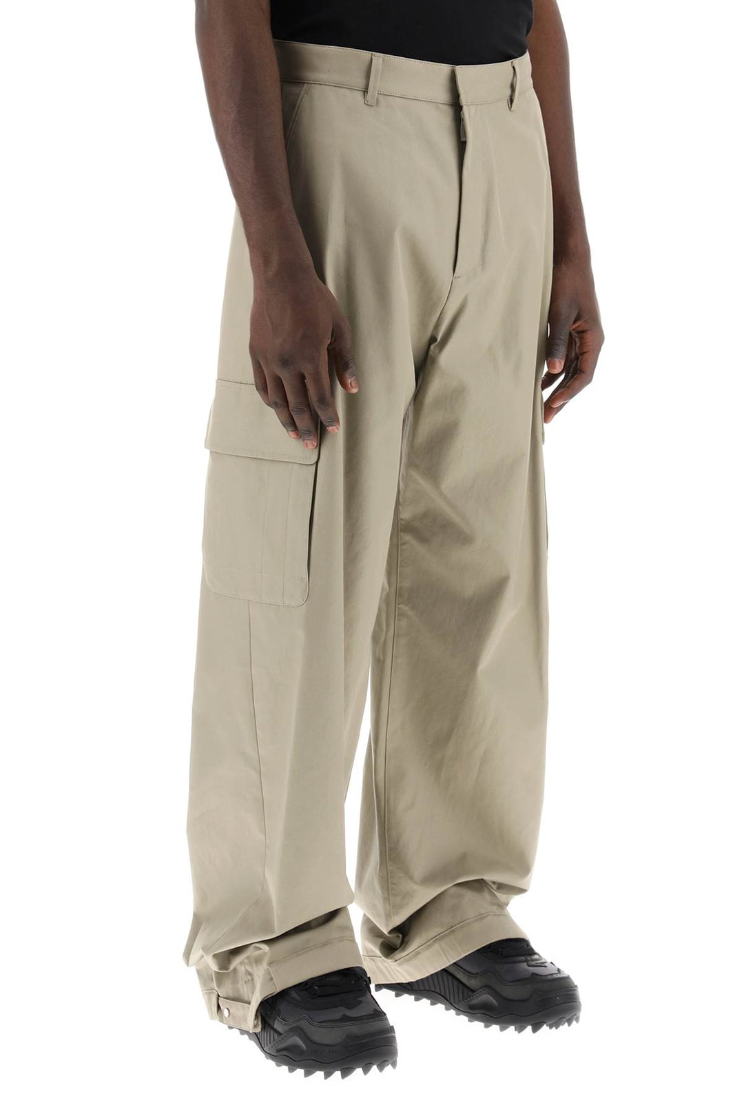 Off White Wide Legged Cargo Pants With Ample Leg   Beige