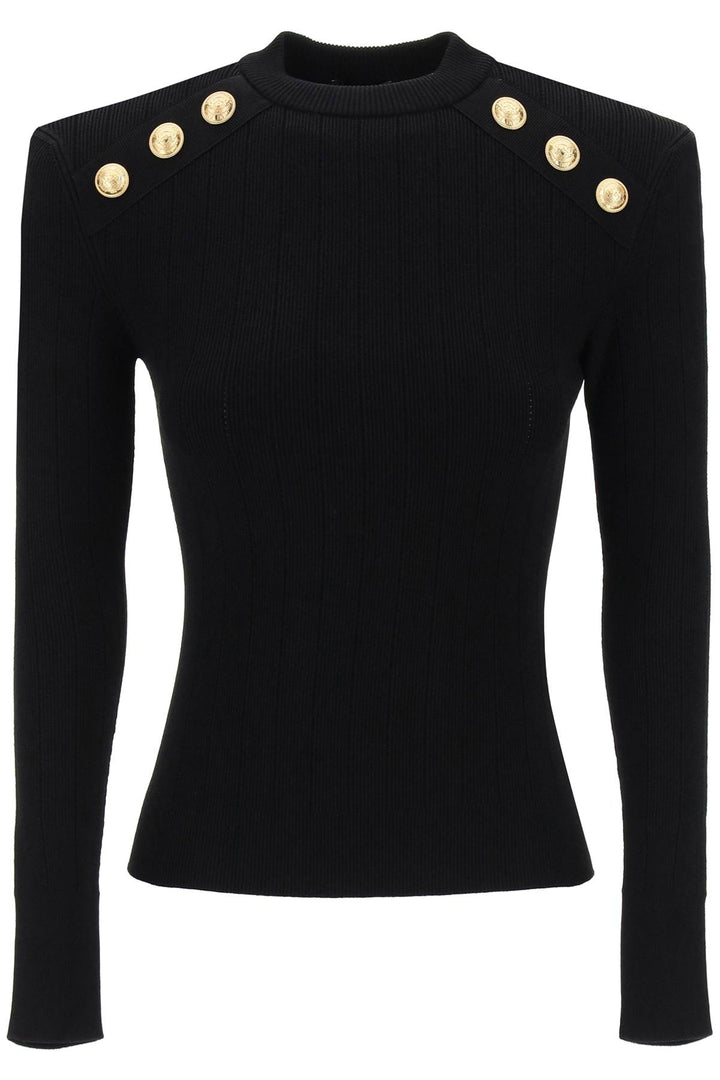 Balmain Crew Neck Sweater With Buttons   Black