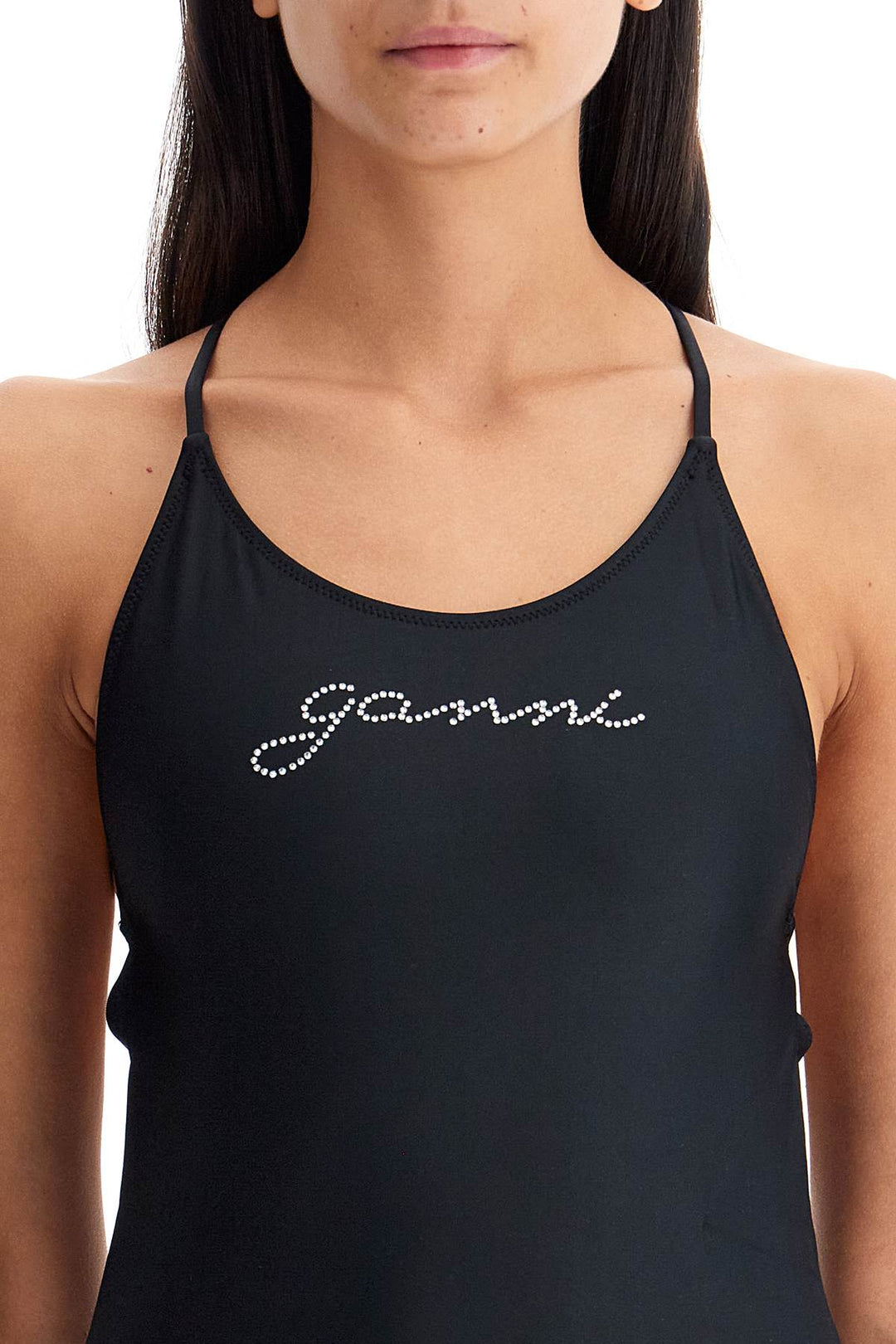 Ganni One Piece Swimsuit With Logo   Black