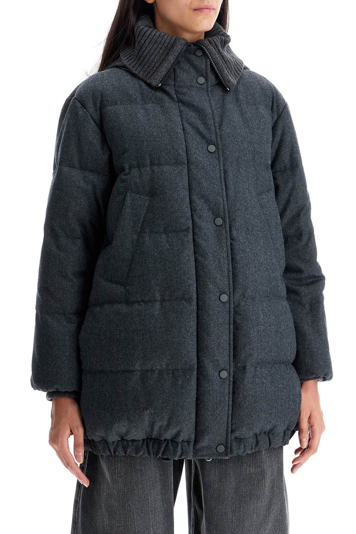 Brunello Cucinelli Woolen Down Jacket With Hood   Grey