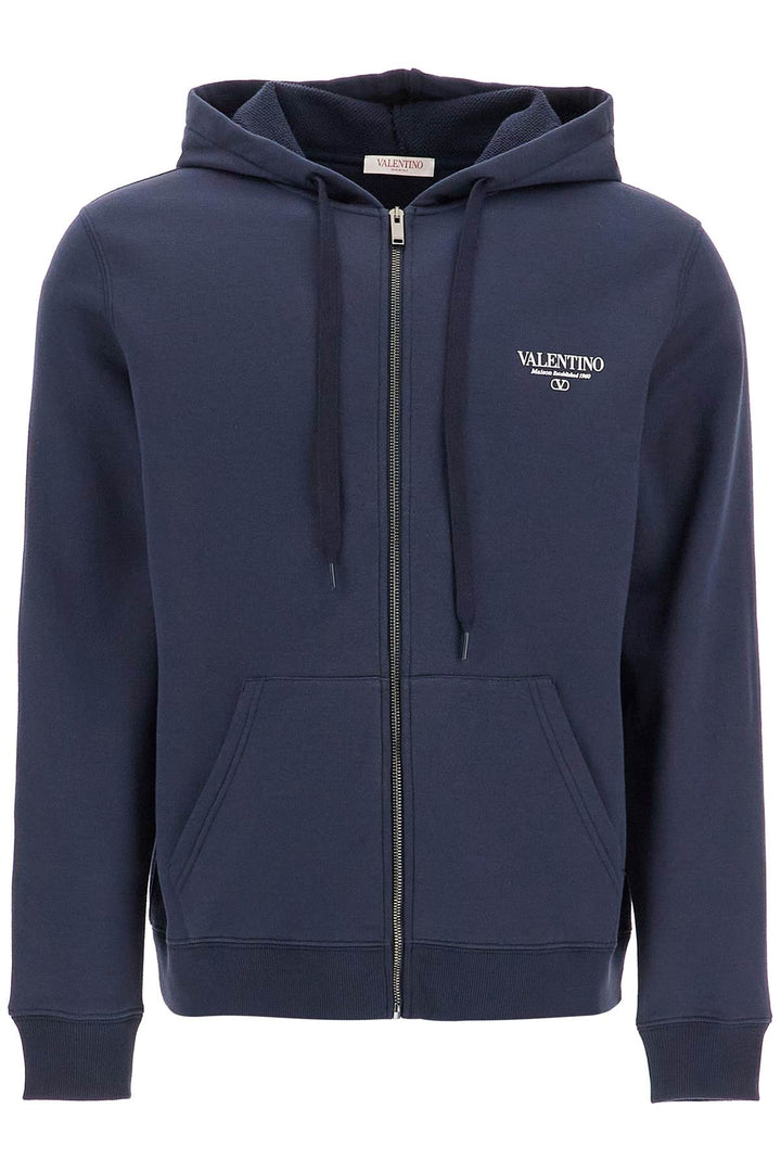 Valentino Garavani Full Zip Sweatshirt With Logo Print   Blue