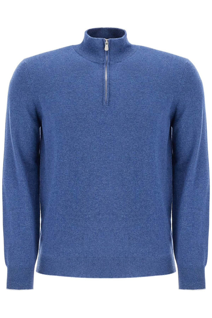 Brunello Cucinelli High Neck Cashmere Pullover Sweater   Blue
