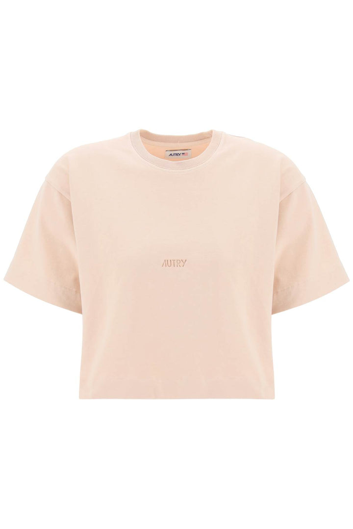 Autry Boxy T Shirt With Debossed Logo   Rosa