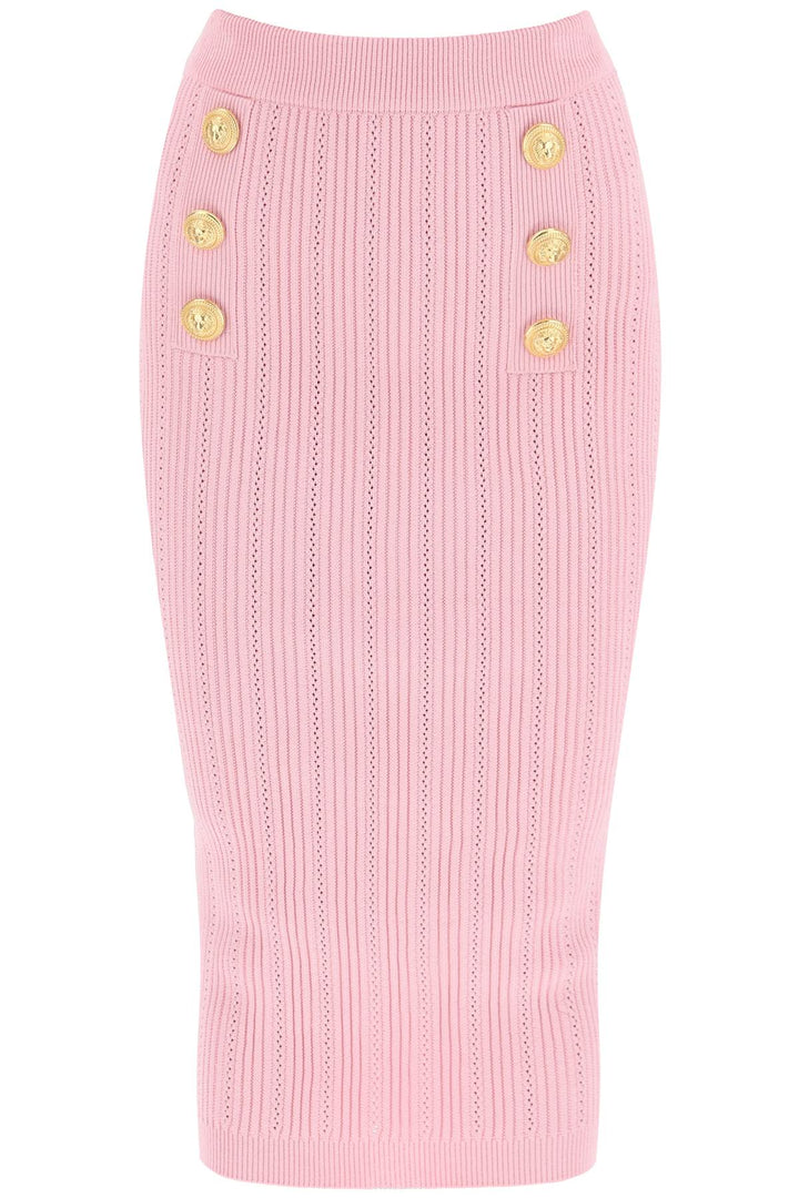 Balmain Replace With Double Quoteknitted Midi Skirt With Embossed   Pink