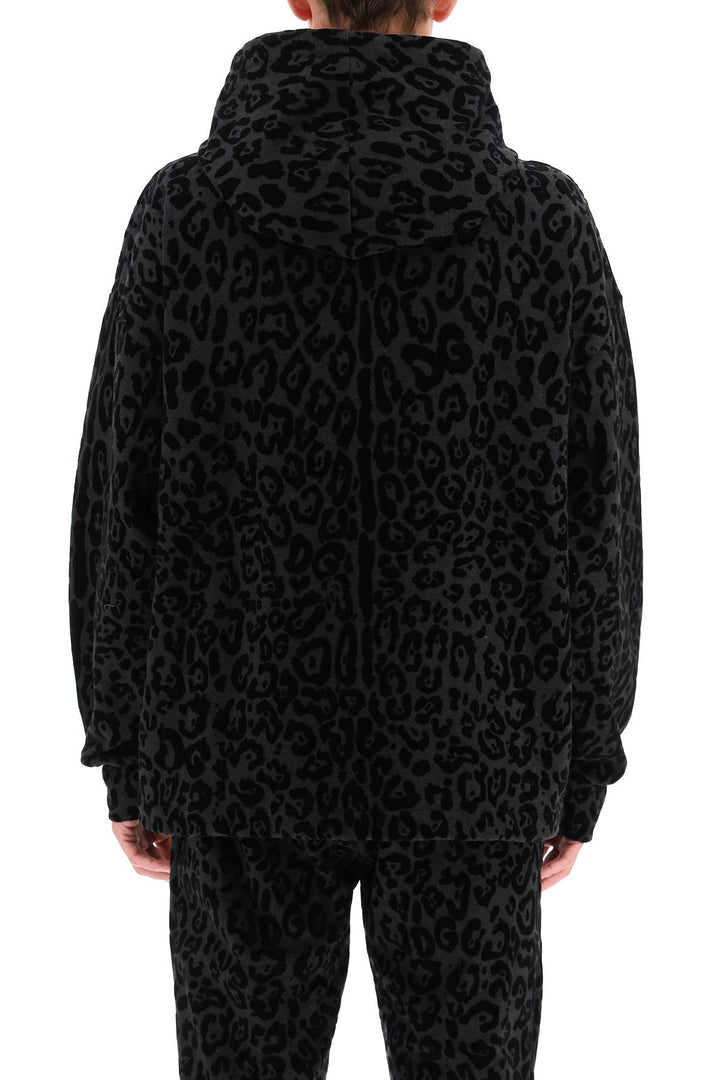 Dolce & Gabbana Flocked Leopard Hoodie   Black