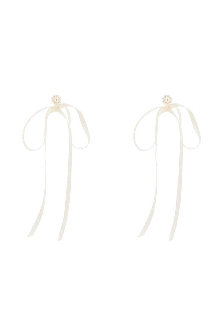 Simone Rocha Button Pearl Earrings With Bow Detail.   Bianco