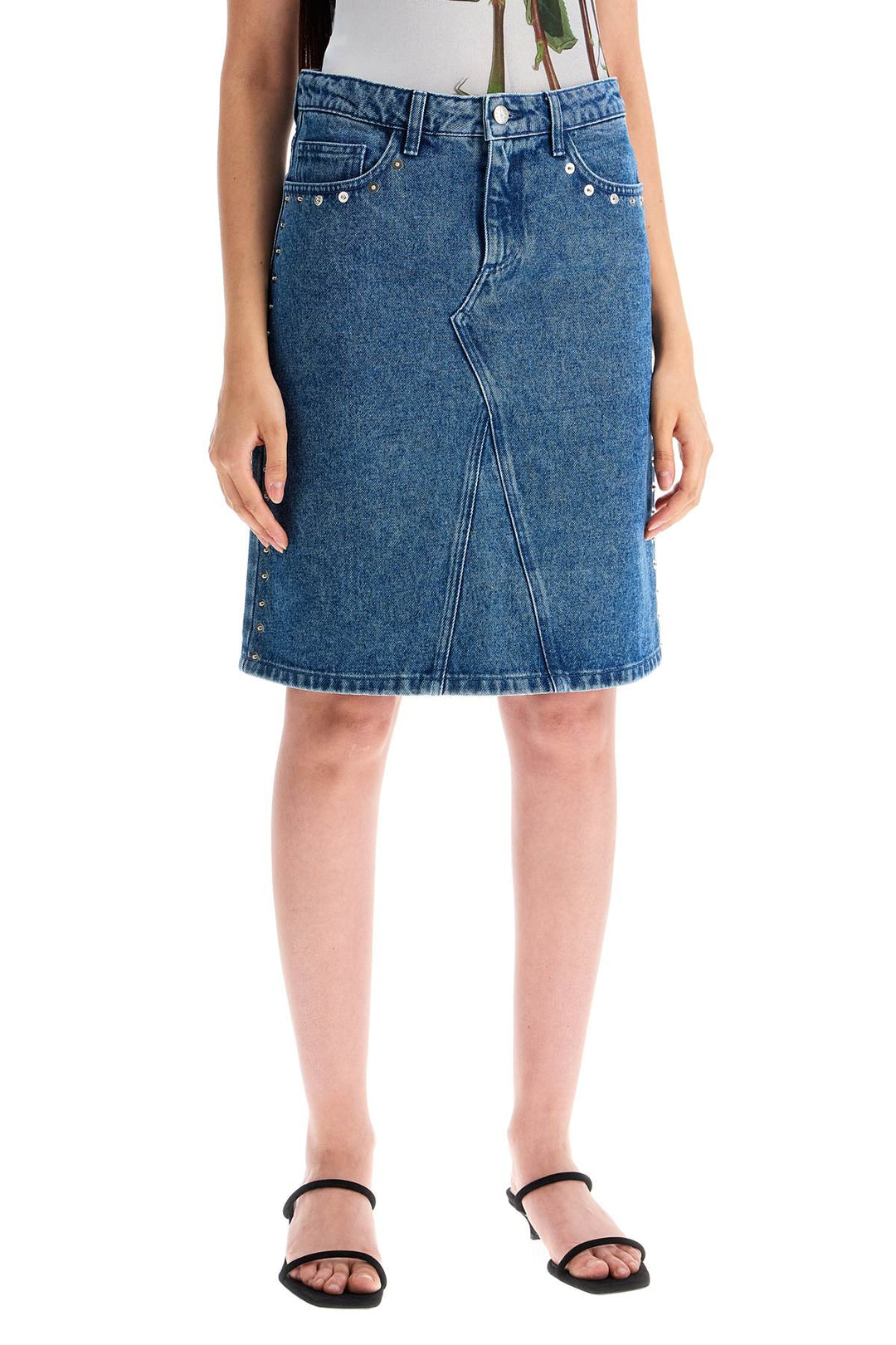 Paloma Wool Denim Studded Longuette Skirt Blue