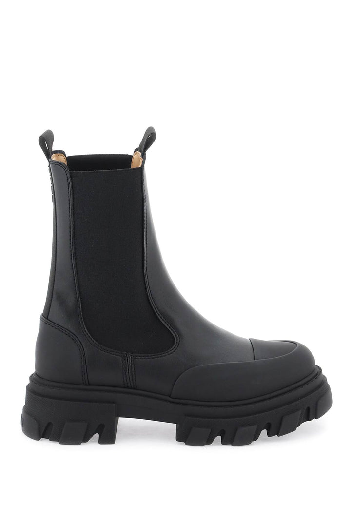 Ganni Cleated Mid Chelsea Ankle Boots   Black