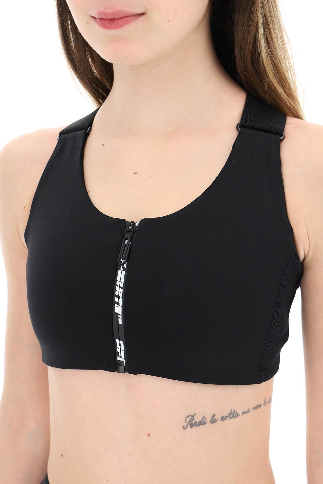 Off White Sporty Crop Top   Black