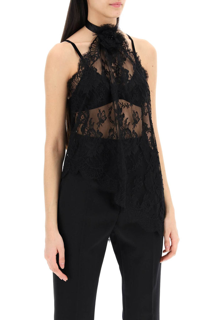 Dolce & Gabbana Replace With Double Quotechantilly Lace Top With Flower Detail   Nero