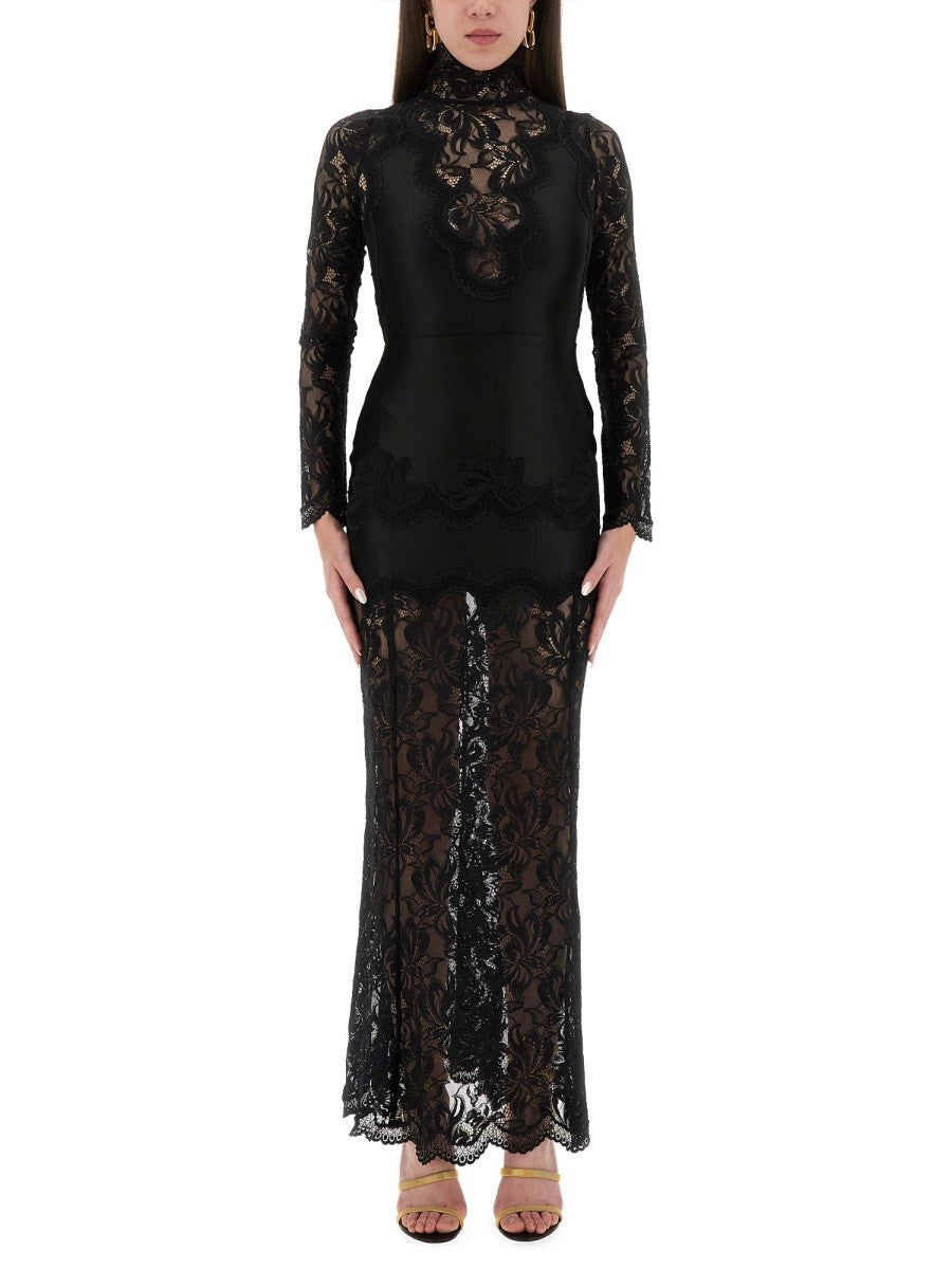 LACE AND JERSEY LONG DRESS