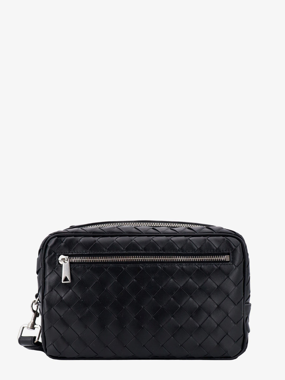 Leather clutch with woven effect
