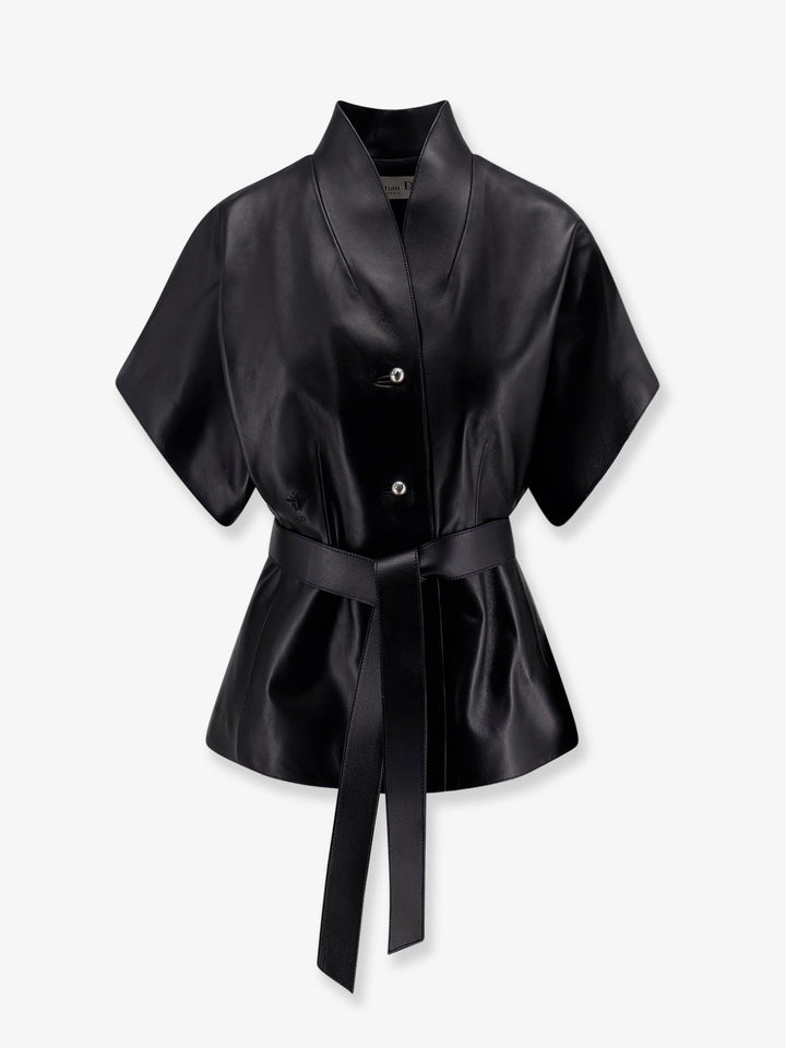 Leather jacket with belt