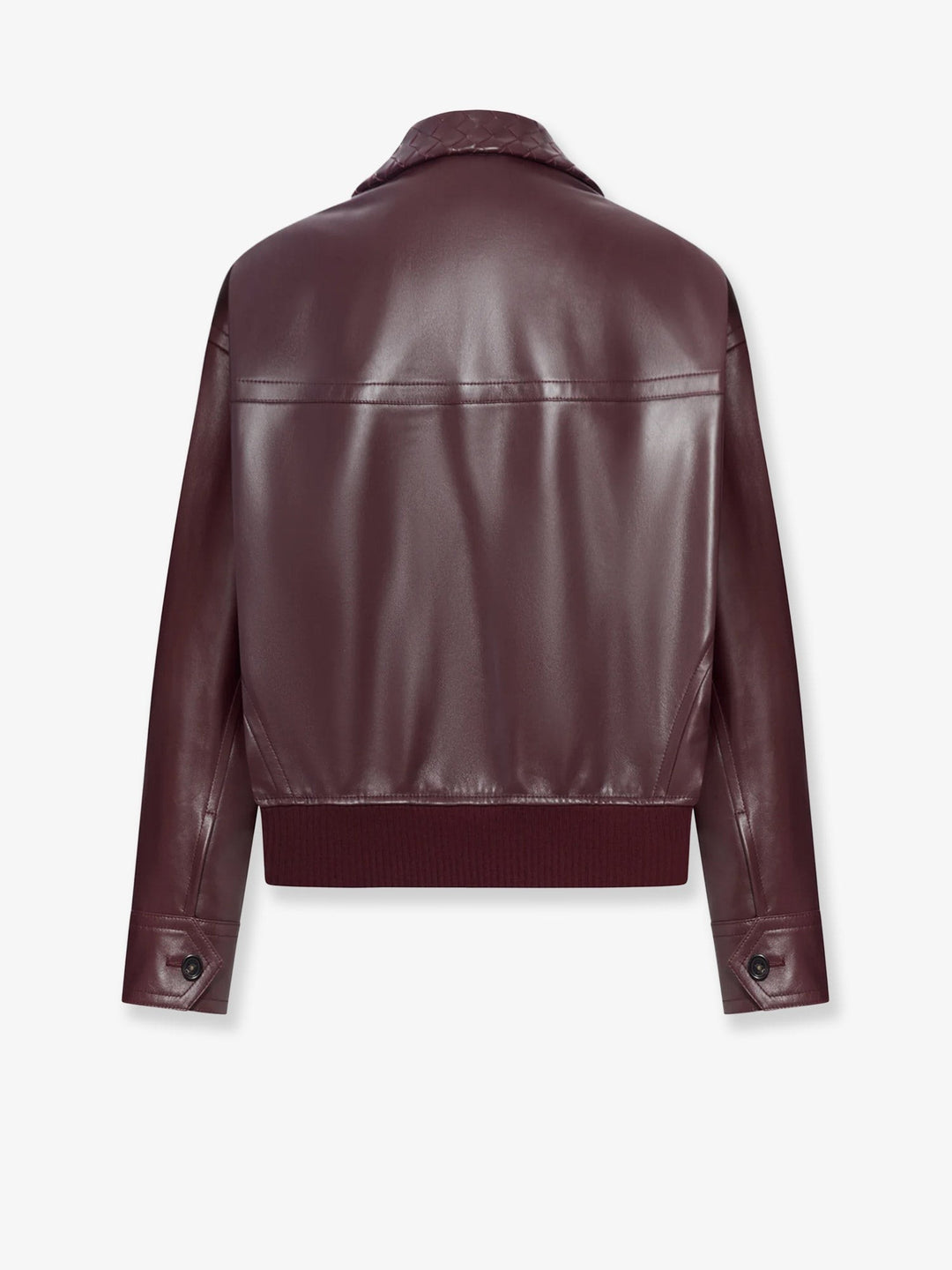 Leather jacket with Intrecciato motif collar