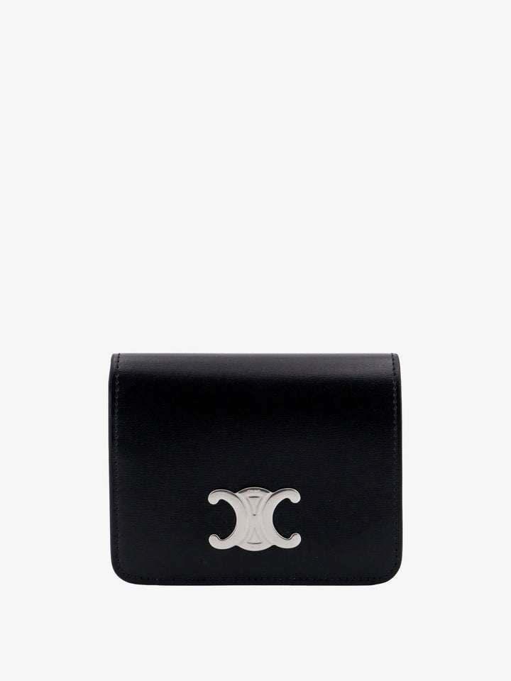 Leather wallet with metal Triomphe logo patch