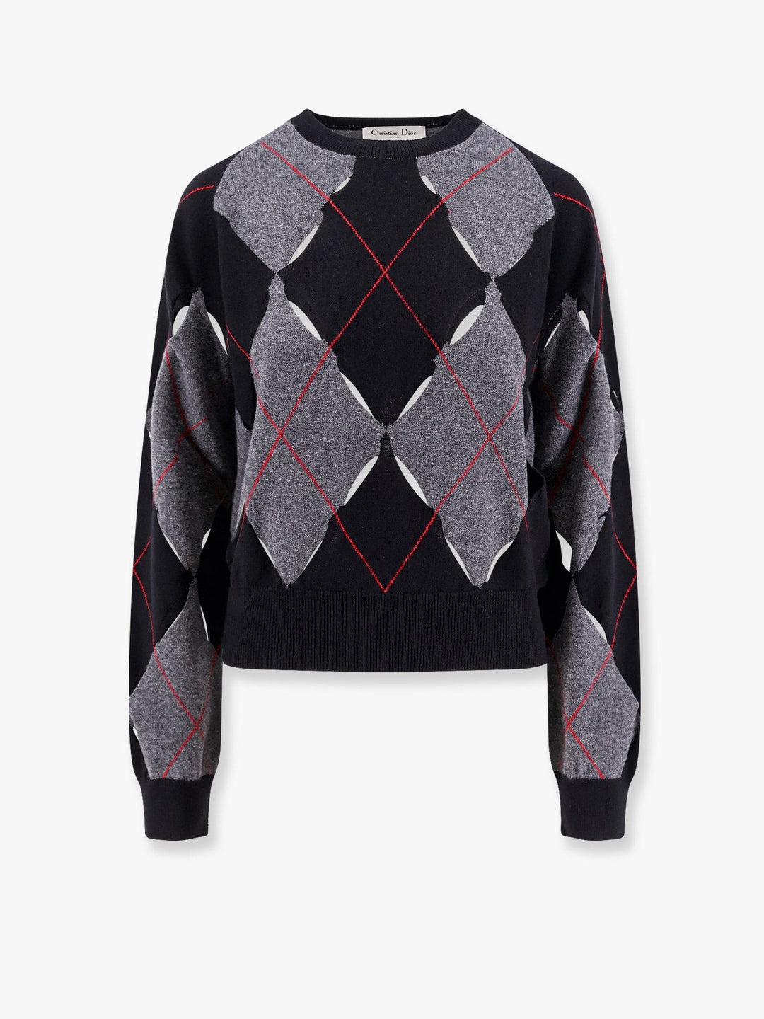 Perforated cashmere sweater with diamond pattern