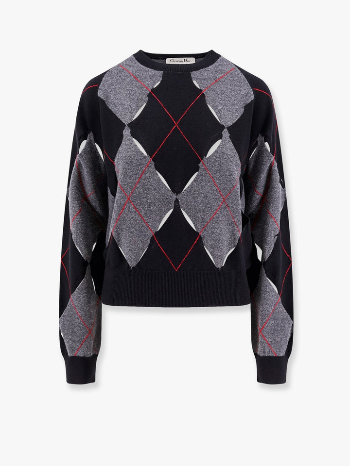 Perforated cashmere sweater with diamond pattern