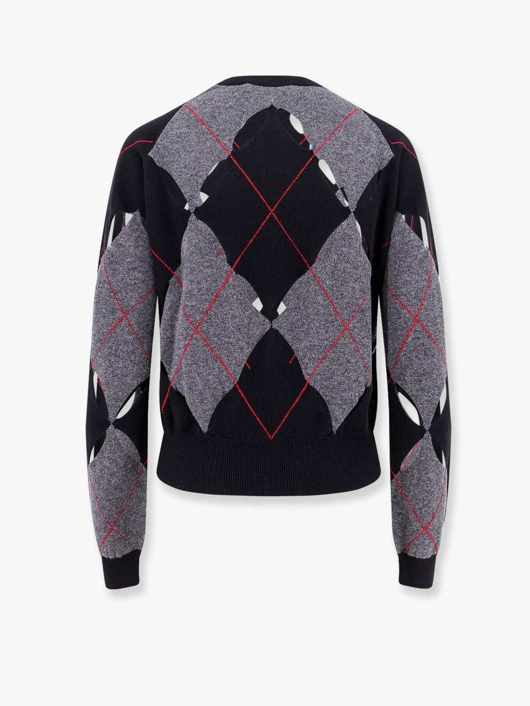 Perforated cashmere sweater with diamond pattern