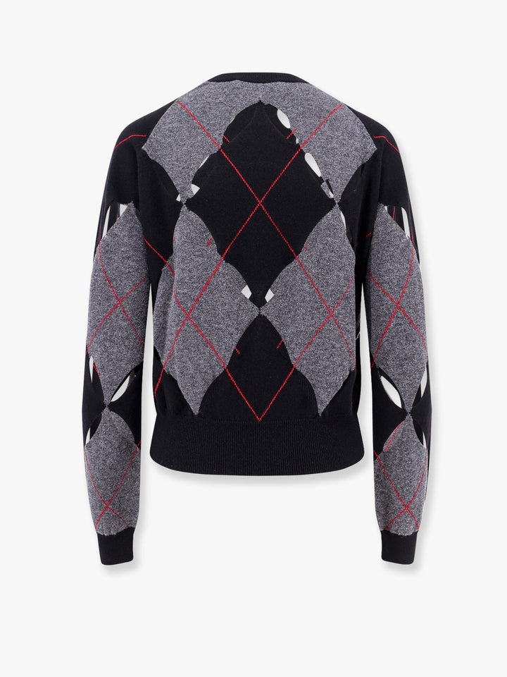 Perforated cashmere sweater with diamond pattern