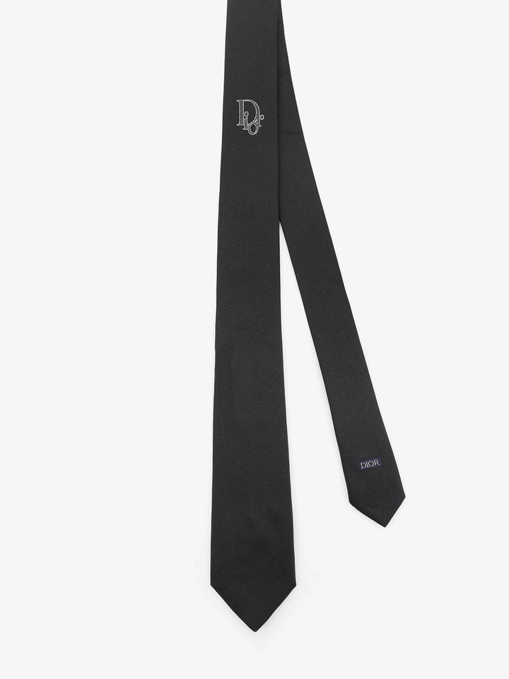 Silk tie with Dior Oblique logo embroidery