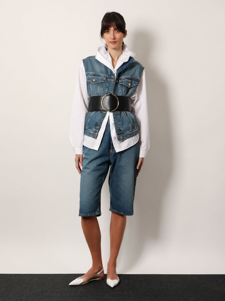 Stone washed denim sleeveless jacket