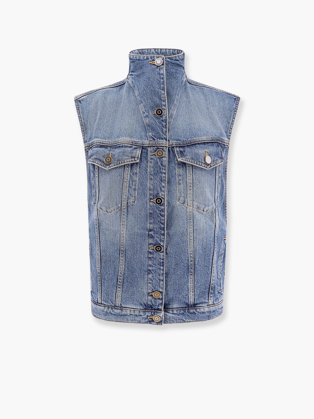 Stone washed denim sleeveless jacket