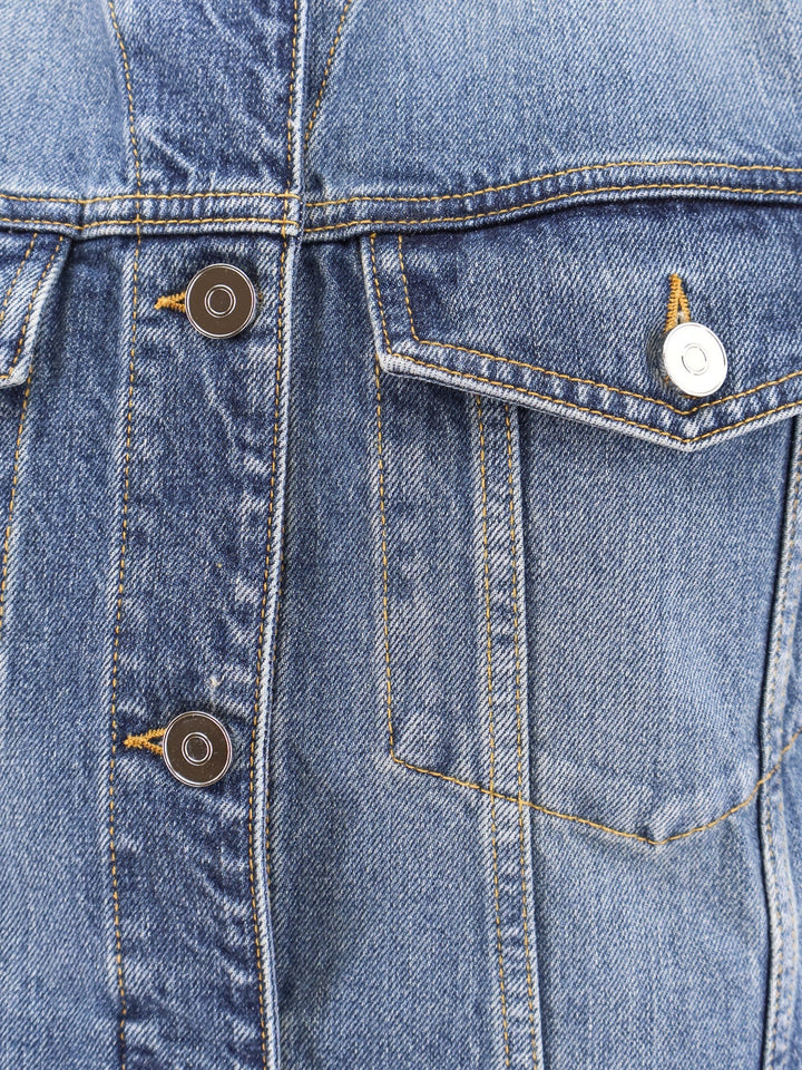 Stone washed denim sleeveless jacket