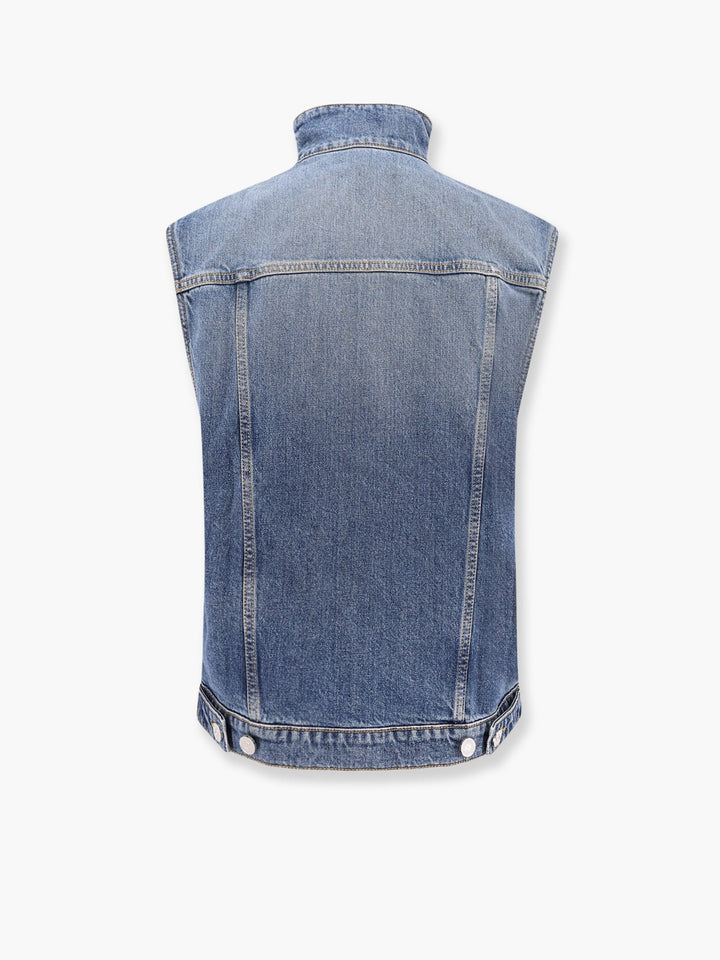 Stone washed denim sleeveless jacket