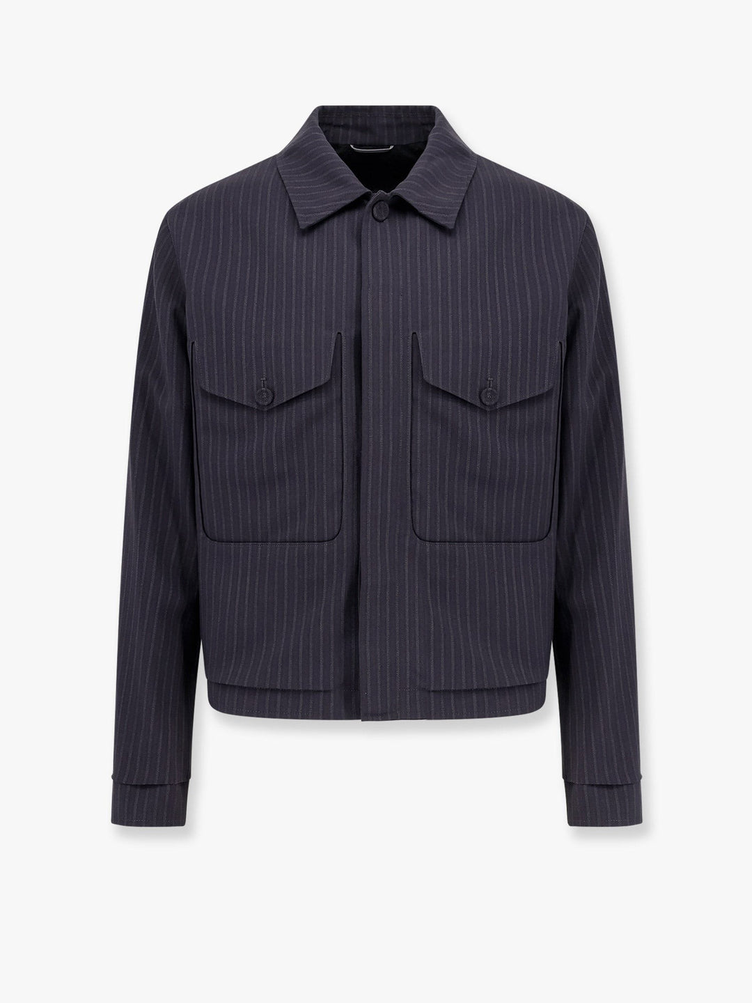 Striped wool blazer with semi-french collar