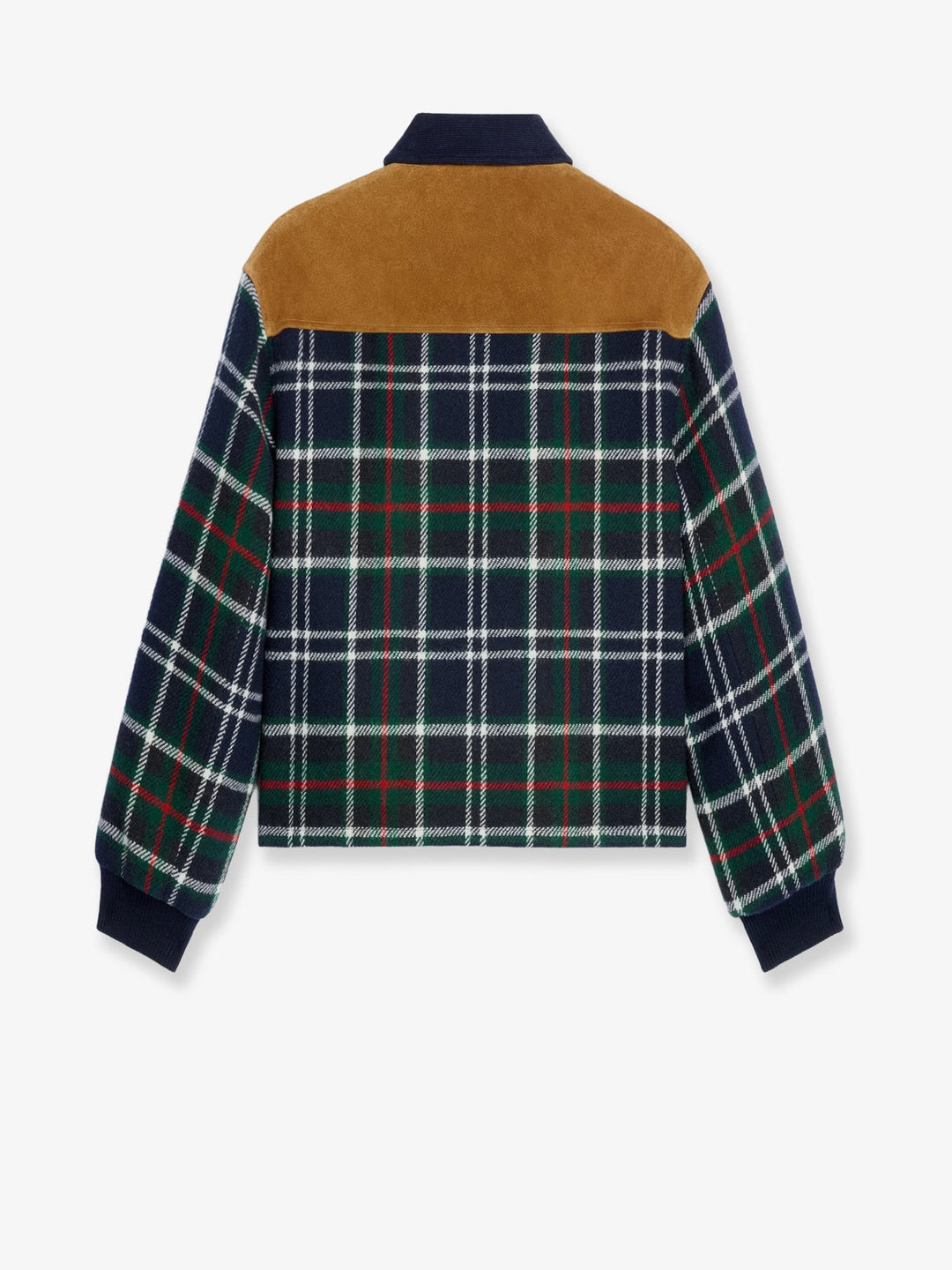 Tartan wool jacket with suede inserts
