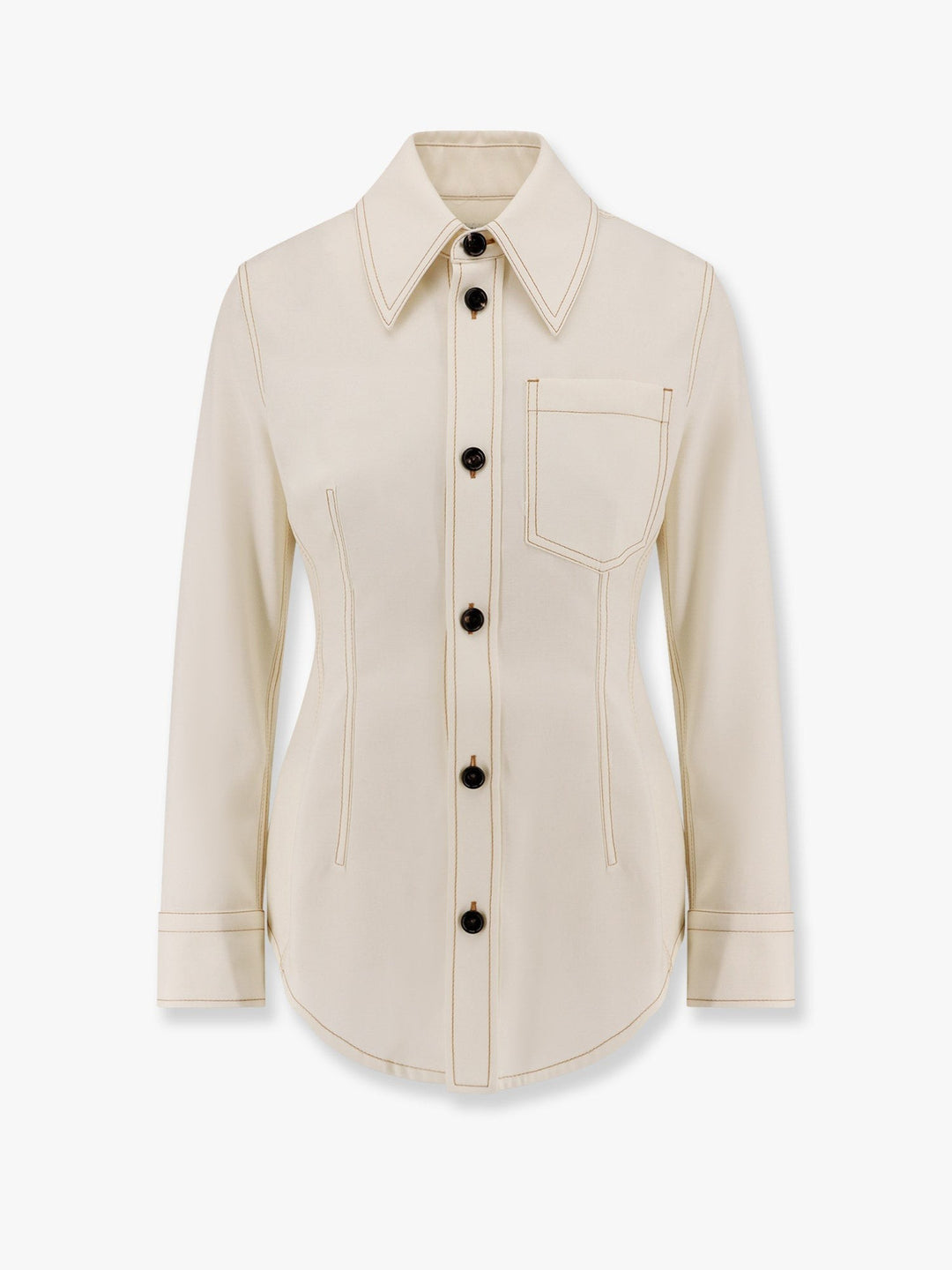 Traverl light wool shirt with maxi pointed collar