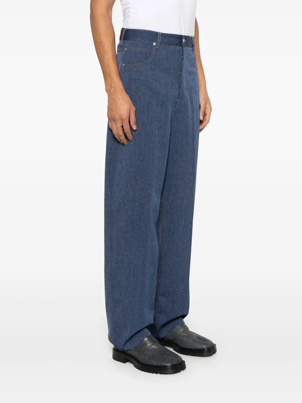 Wide leg cotton and wool trouser